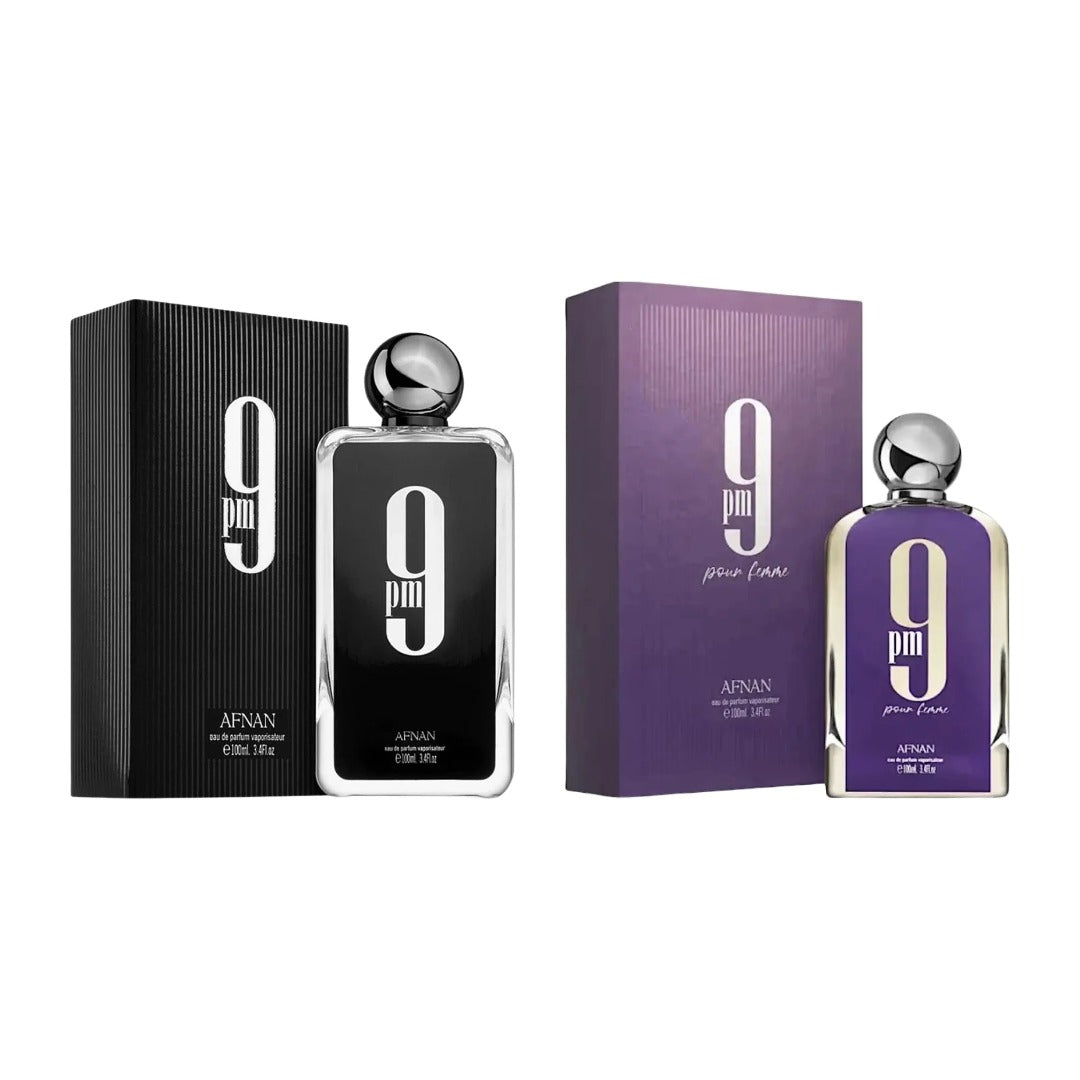 COMBO AFNAN 9 PM + 9 PM POUR FEMME con estuches - Perfumería Millennio