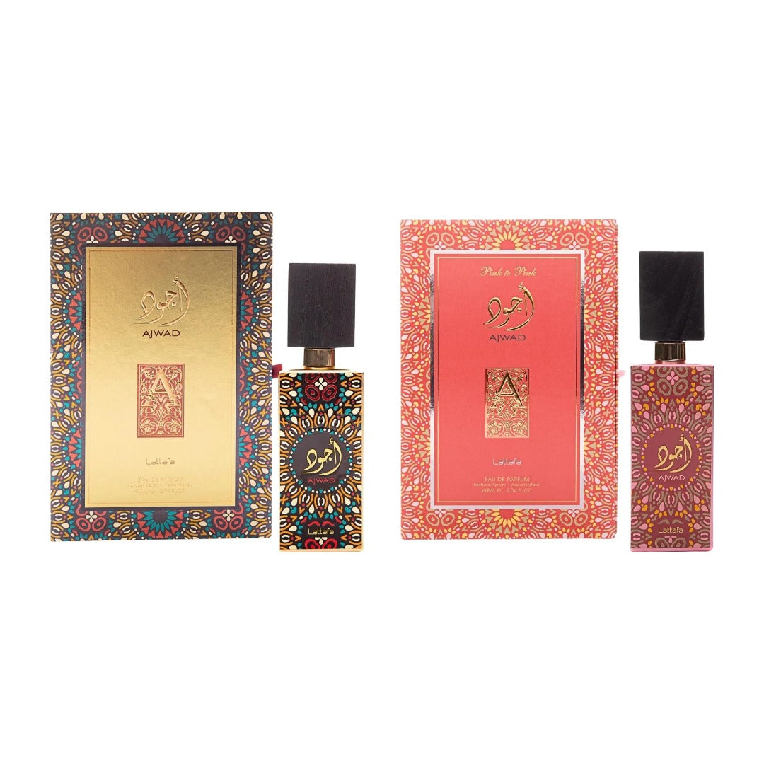 COMBO LATTAFA AJWAD + AJWAD PINK TO PINK con estuches - Perfumería Millennio