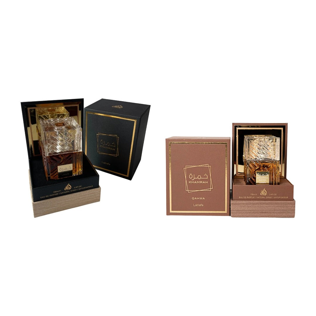 COMBO LATTAFA KHAMRAH + KHAMRAH QAHWA con estuches - Perfumería Millennio