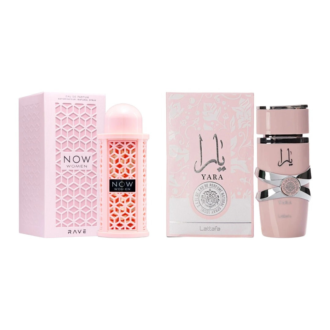 COMBO LATTAFA RAVE NOW WOMEN + YARA con estuches - Perfumería Millennio