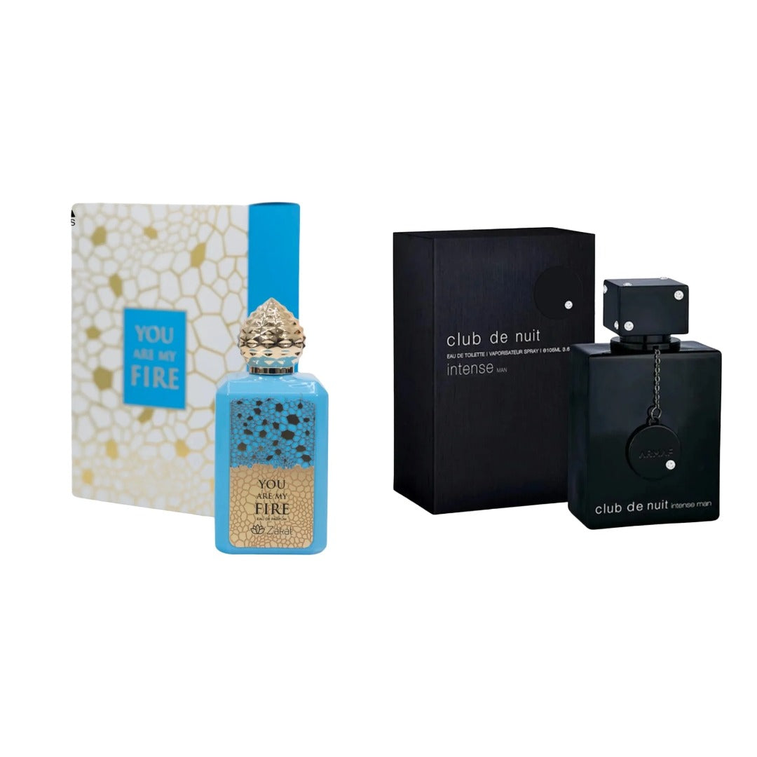 COMBO ZAKAT YOU ARE MY FIRE + ARMAF CLUB DE NUIT INTENSE MAN con estuches - Perfumería Millennio