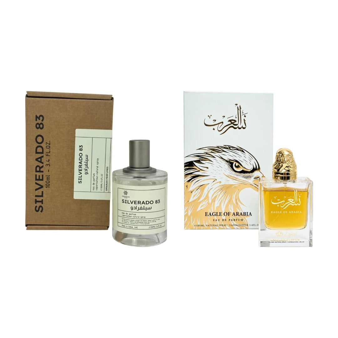 COMBO ZAKAT SILVERADO 83 + EAGLE OF ARABIA con estuches - Perfumería Millennio